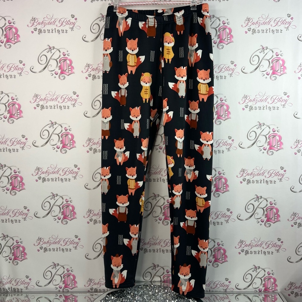 Just cozy tights leggings fleece lined Bottoms - Black Orange Fox Print warm